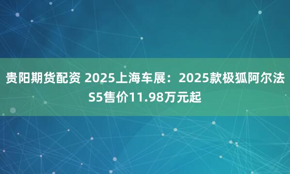 贵阳期货配资 2025上海车展：2025款极狐阿尔法S5售价11.98万元起