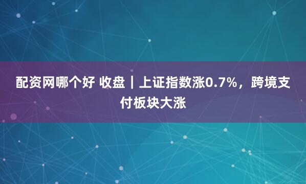配资网哪个好 收盘｜上证指数涨0.7%，跨境支付板块大涨